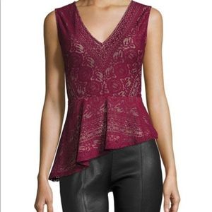 BCBGMaxAzria Asymmetric Avalon Top Deep Cranberry